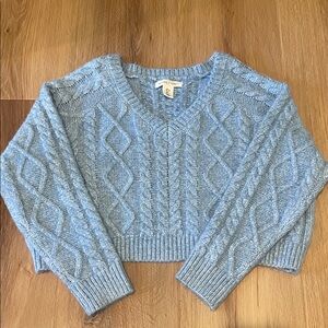 Happily Grey Cropped Heather Light Blue CottageCore Cable knit Sweater Size L